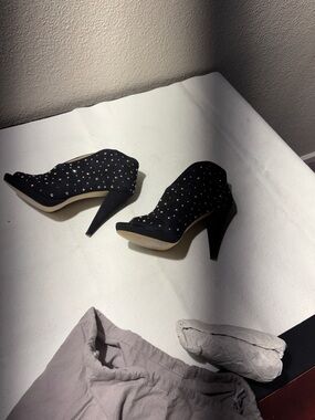 INC International Concepts Black Studded Peep-Toe Heels